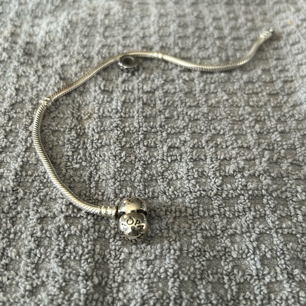 Pandora Silver Snake Chain Bracelet with Silver Logo Charm